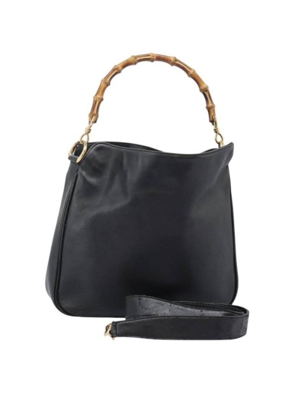 Authentic GUCCI Bamboo Shoulder Bag Leather 2way Black Gold 001 3754 1577